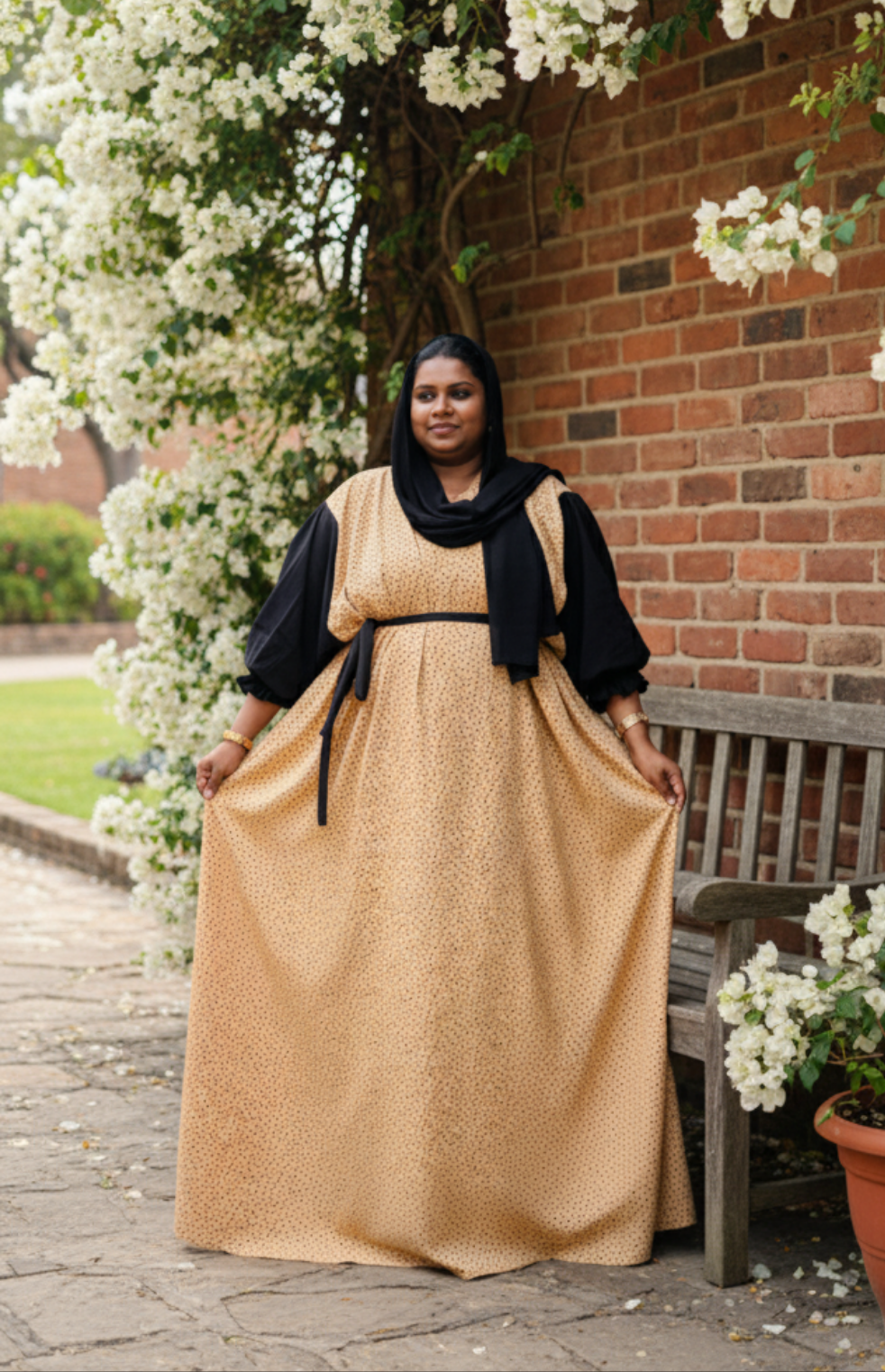 Beige Dot Print Gown