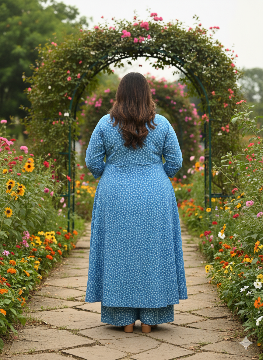 Sky Blue Florel Cord Set