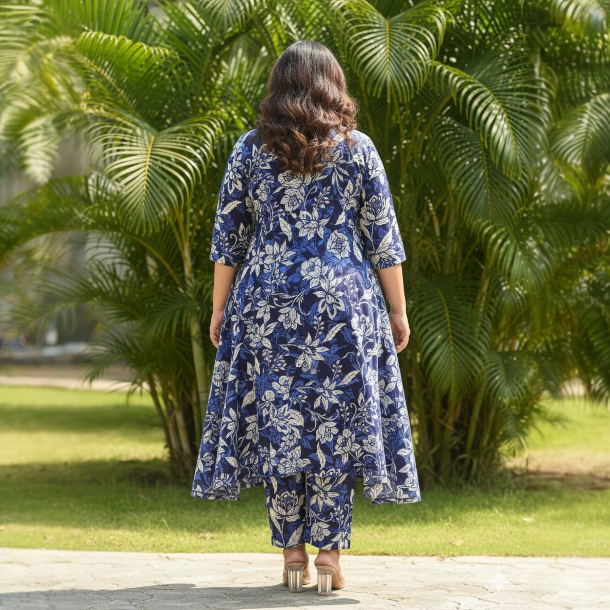 blue Florel Cord Set