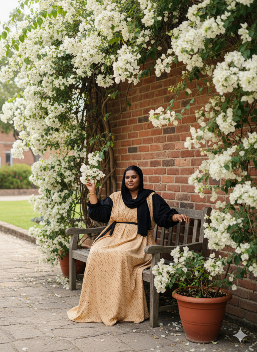 Beige Dot Print Gown