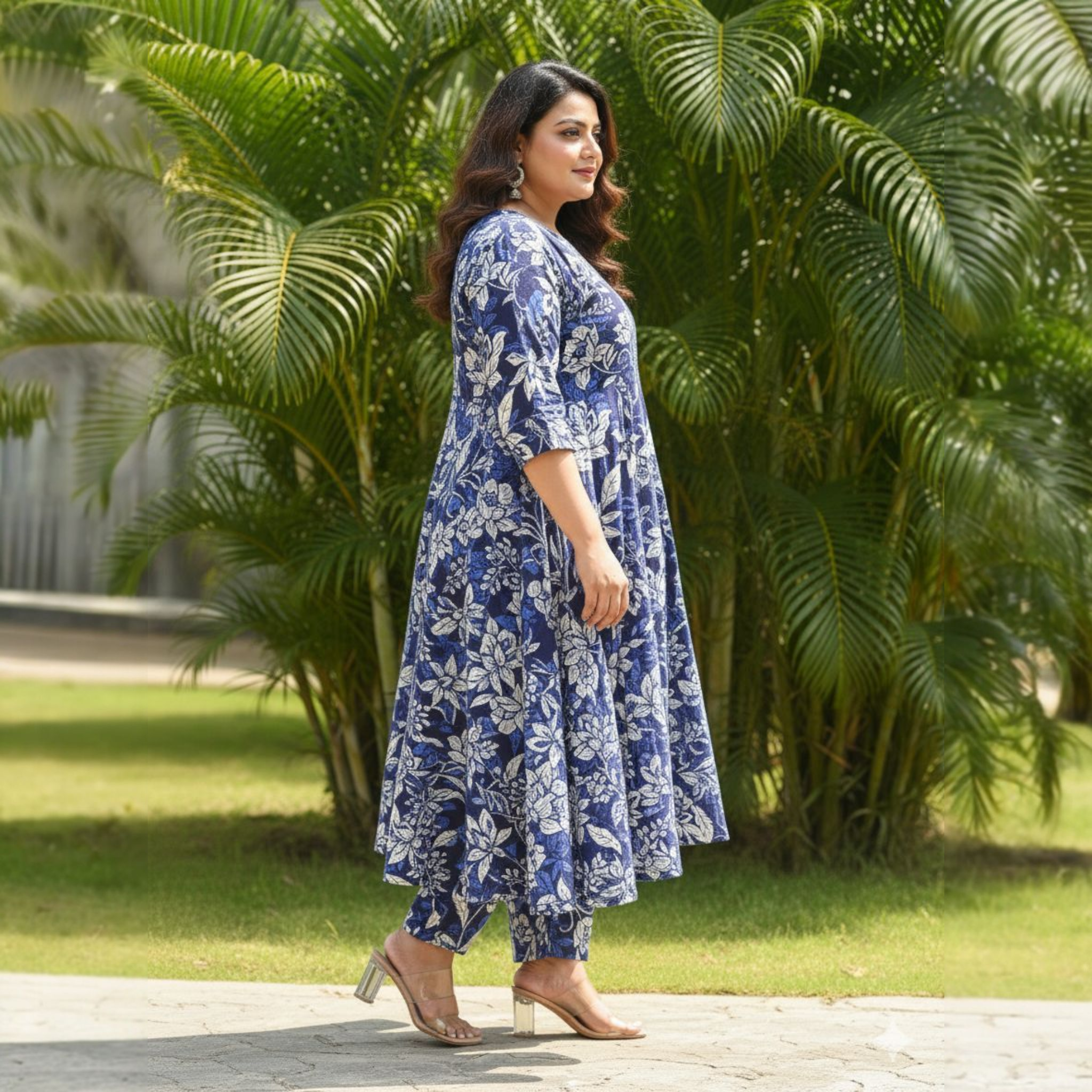 blue Florel Cord Set