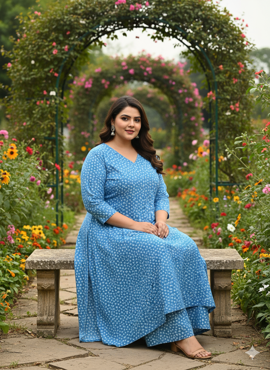 Sky Blue Florel Cord Set