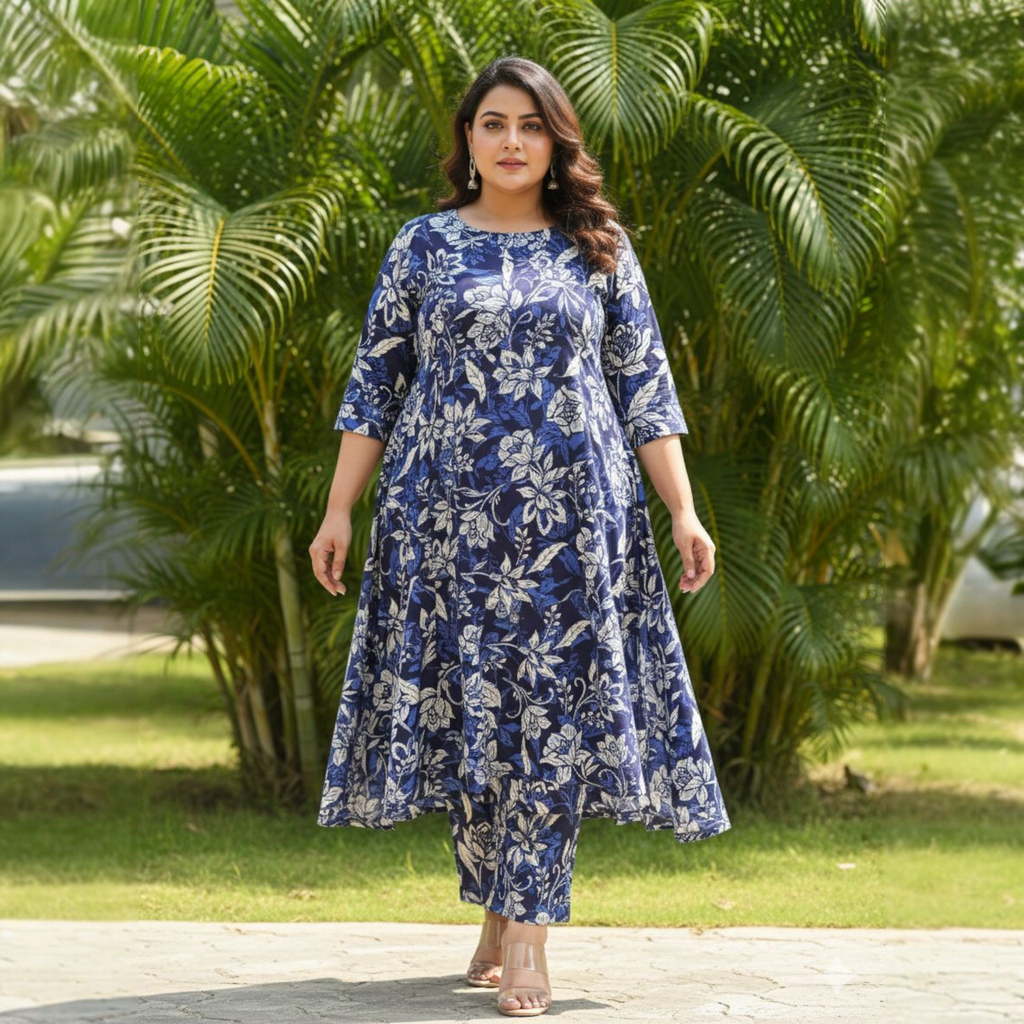 blue Florel Cord Set