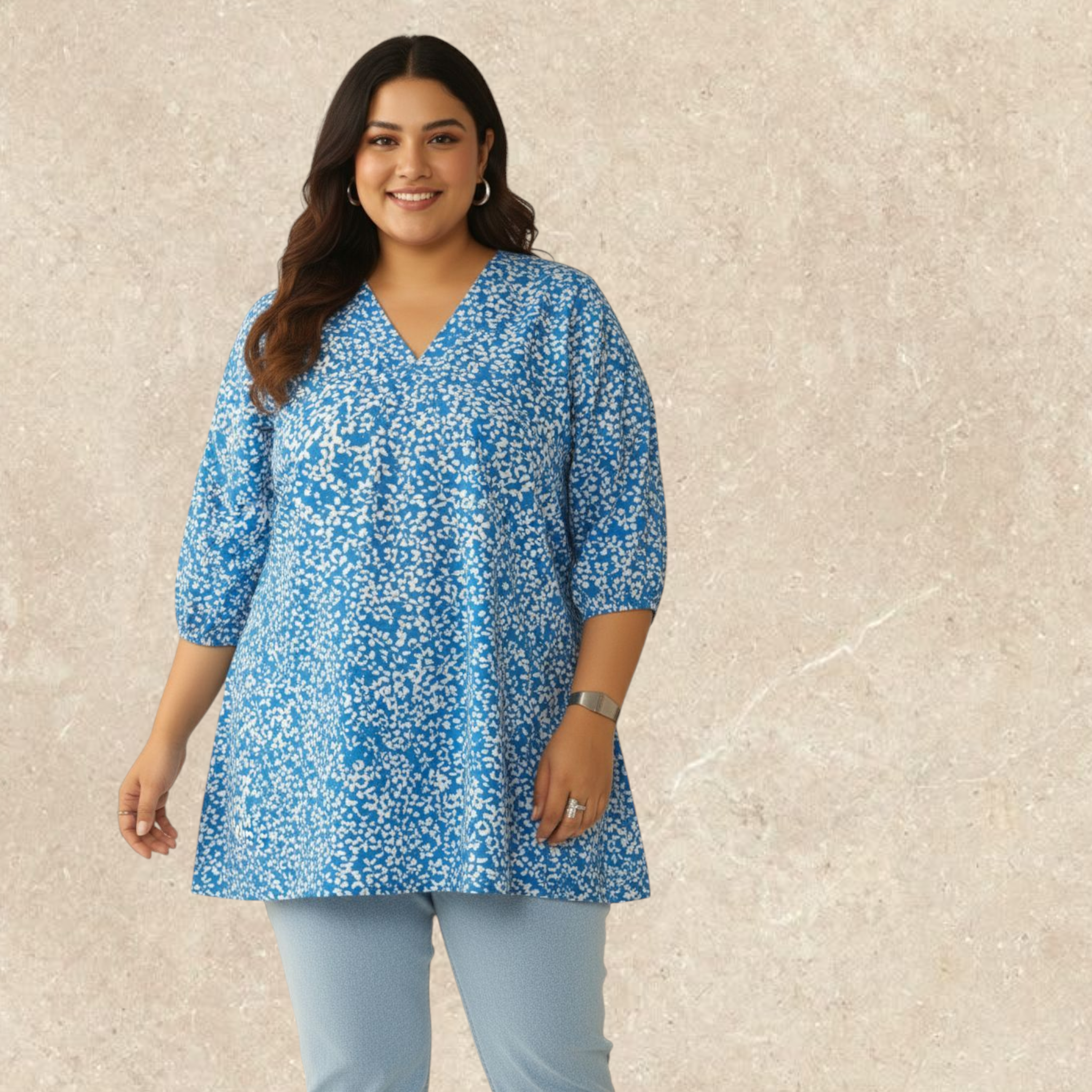 Blue Printed Floral Top