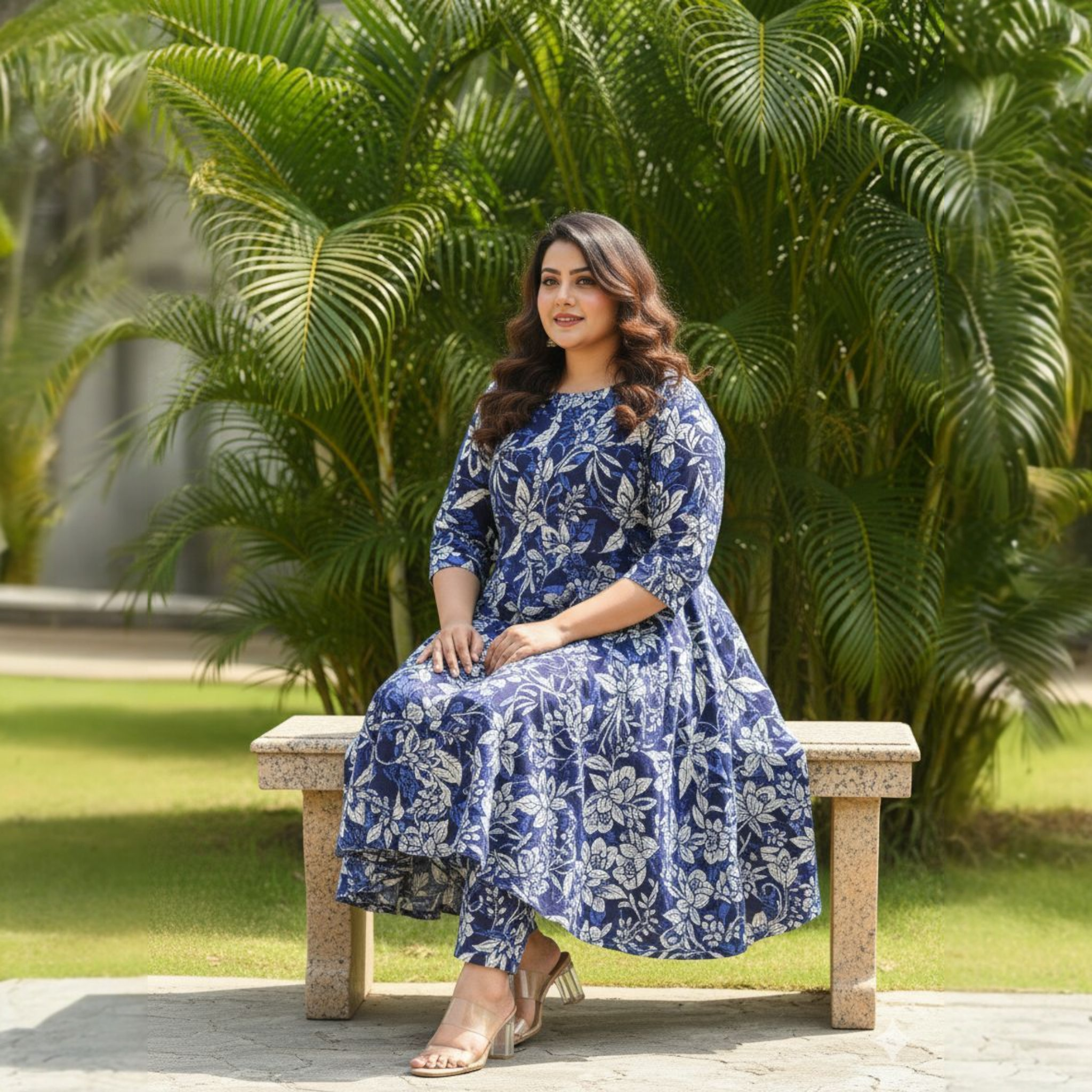 blue Florel Cord Set