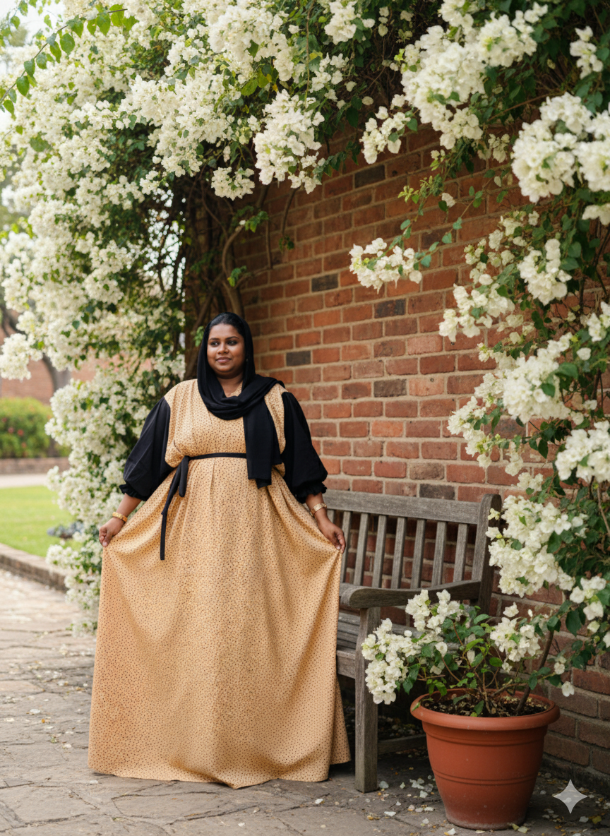 Beige Dot Print Gown