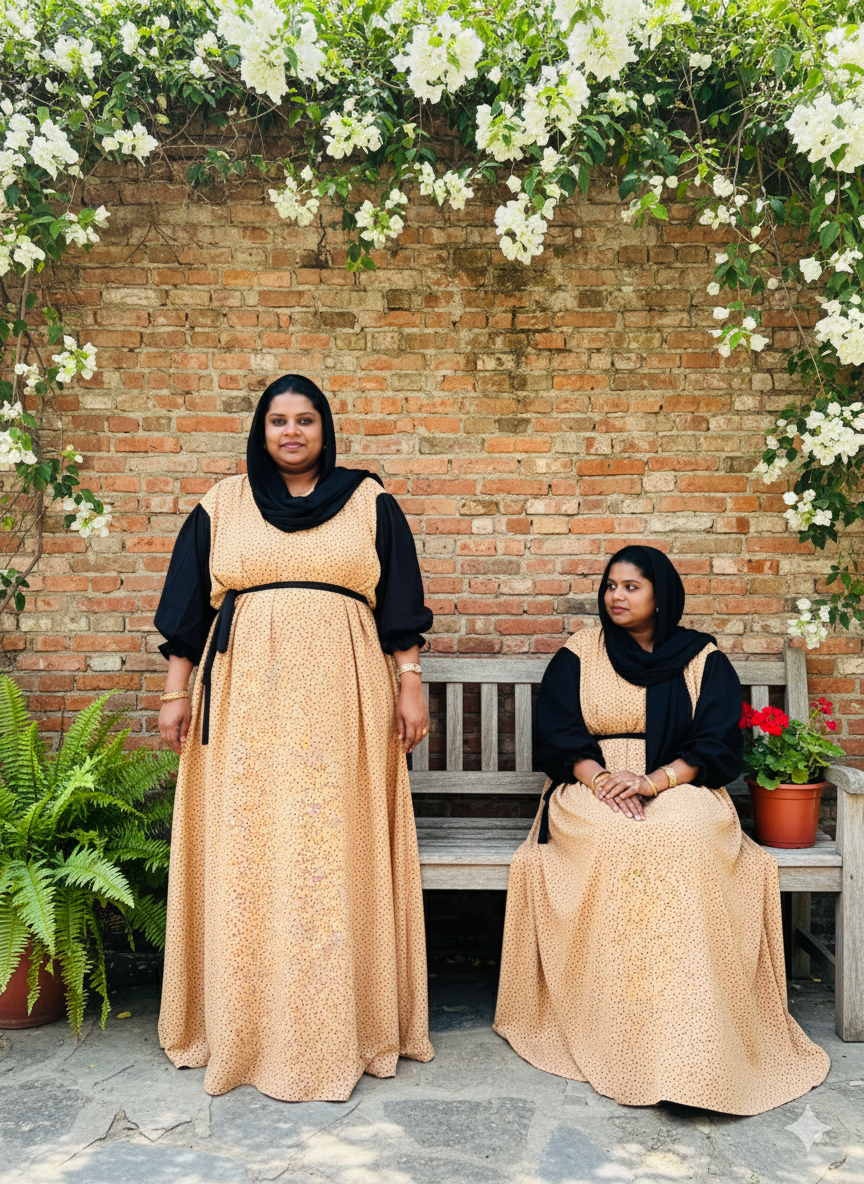 Beige Dot Print Gown