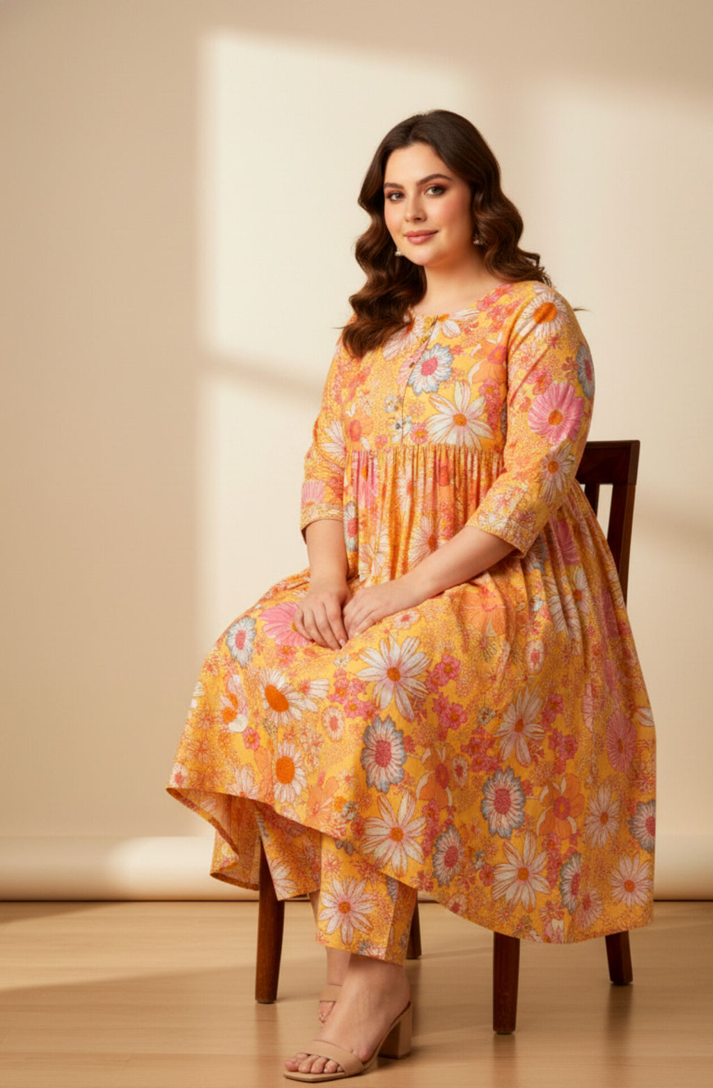 Orange Florel Maternity  Cord Set