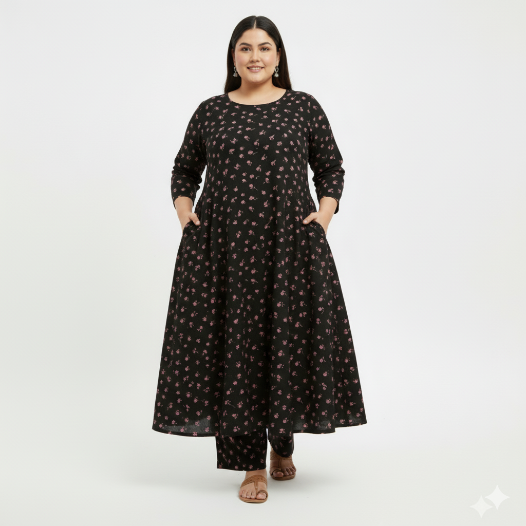 Black Small Florel Cord Set