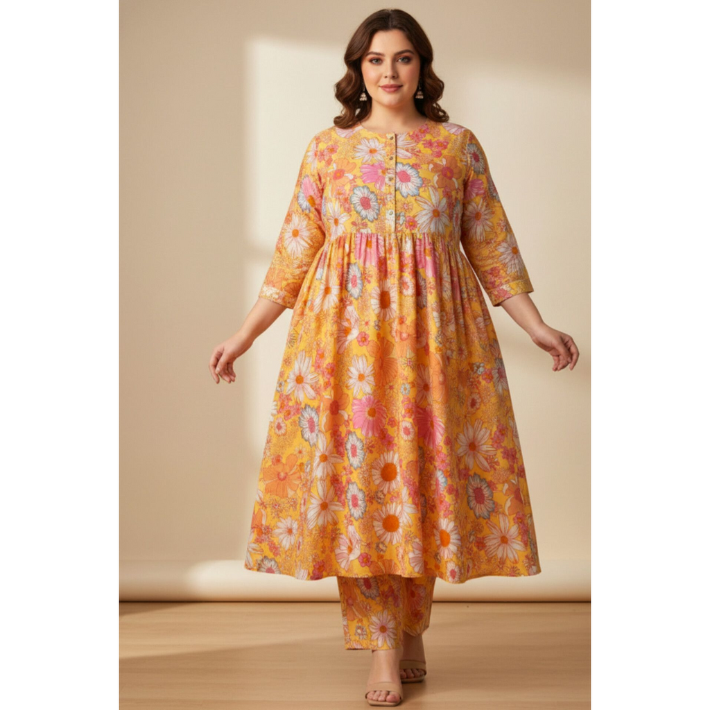 Orange Florel Maternity  Cord Set