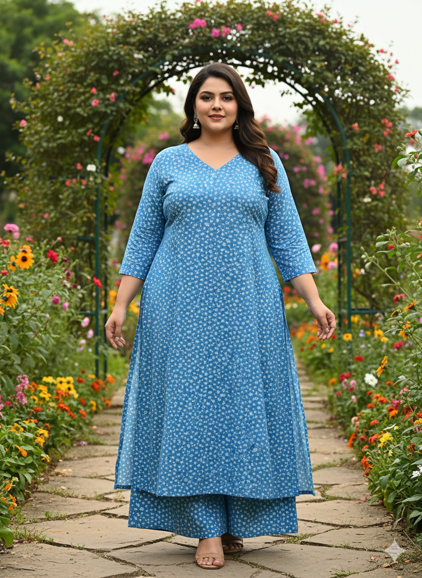 Sky Blue Florel Cord Set